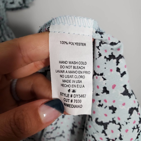 CES FEMME Baby Blue Floral Print Smocked Short Sleeve Midi Dress Sz Medium M - Picture 5 of 6